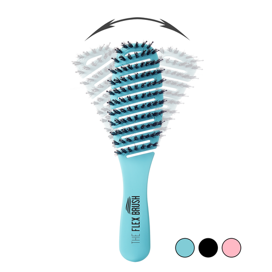 Petite Flex Brush Blue hairbrush with bristle design on a white background