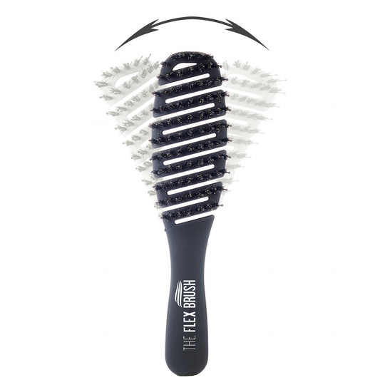 Black hairbrush with bristle design on a white background